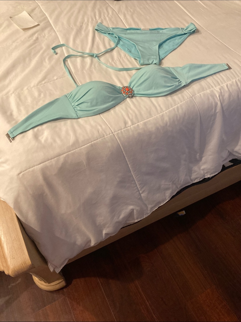 H&M Light Aqua Bikini Set with Center Jewel Accent